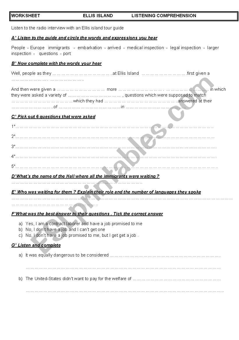 ellis island worksheet