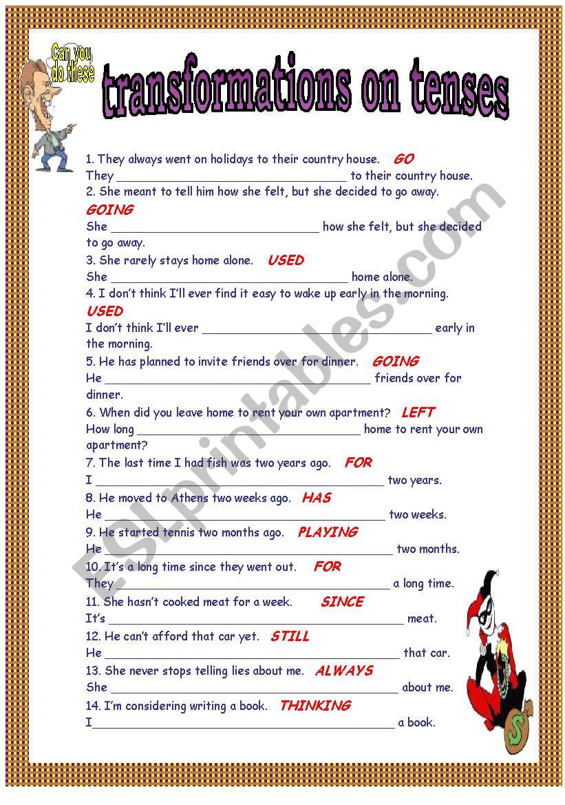 Tenses Transformations worksheet