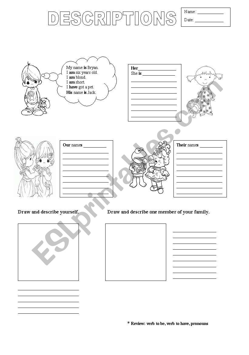 Descriptions worksheet