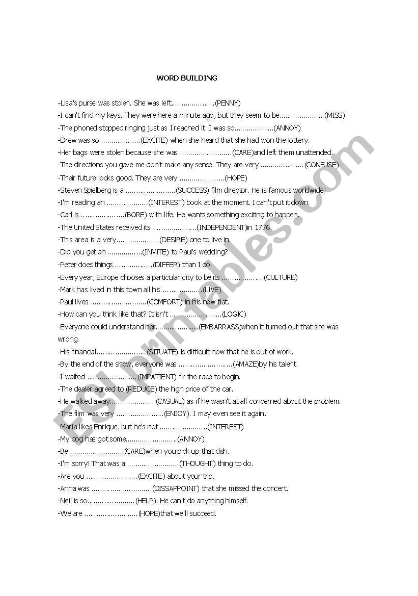 word building worksheet