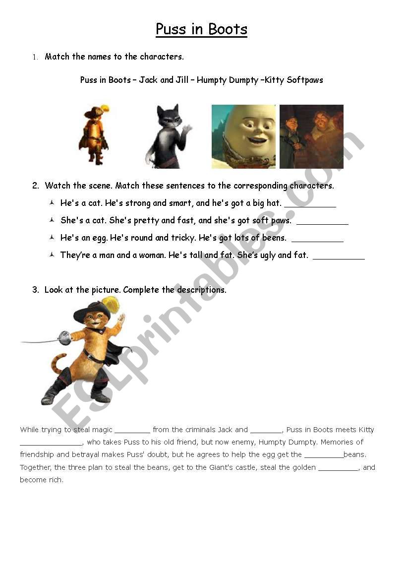 Puss in Boots worksheet