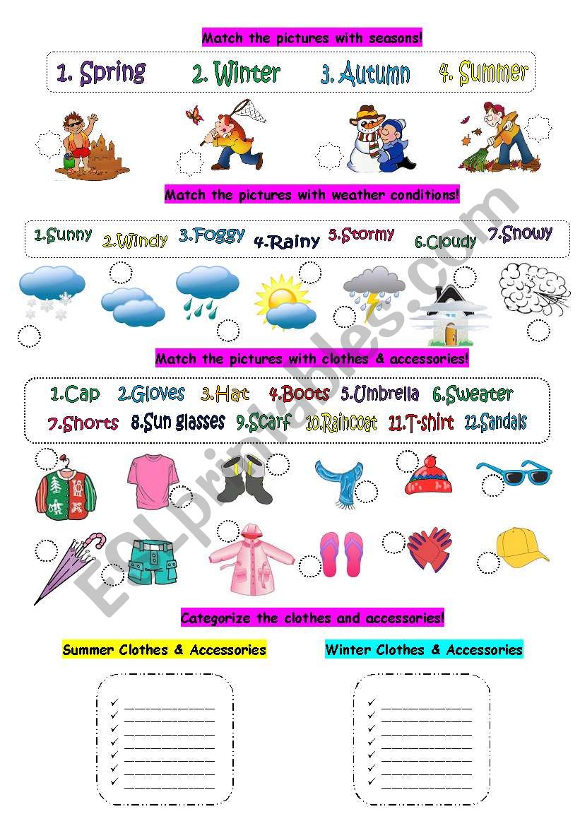 Weather,seasons and clothes worksheet