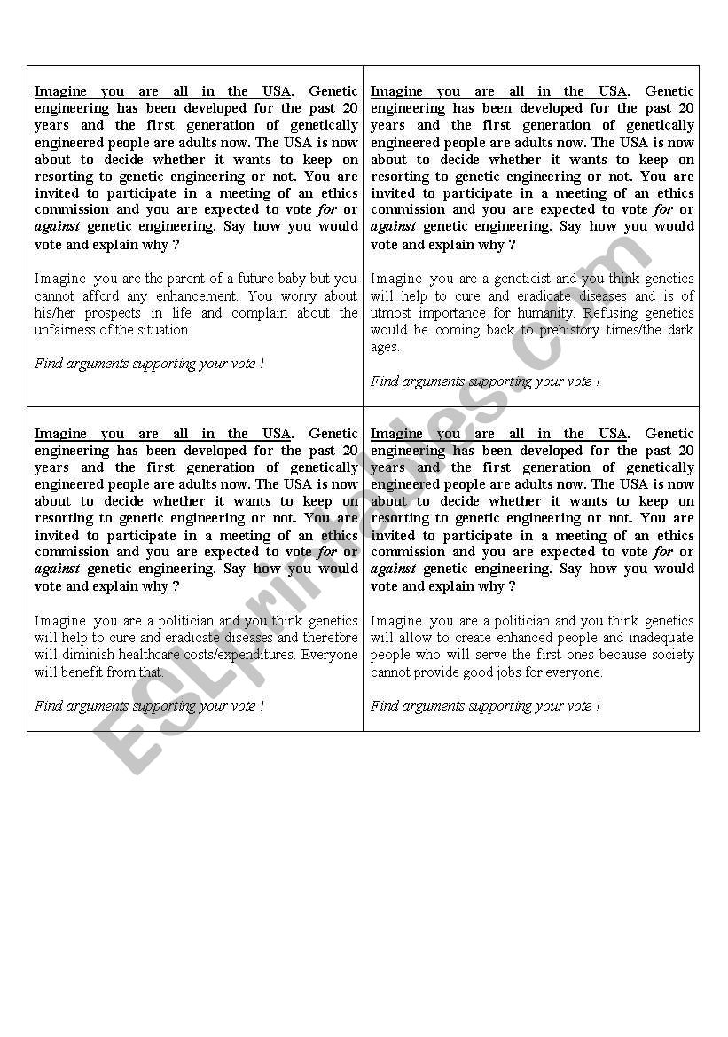 Role play cards on genetic engineering- I