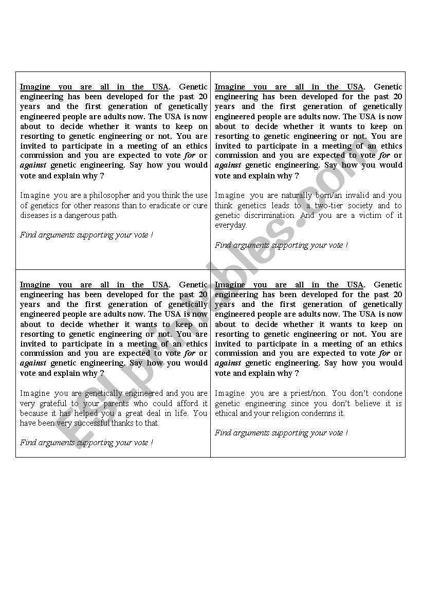 Role play cards on genetic engineering- II