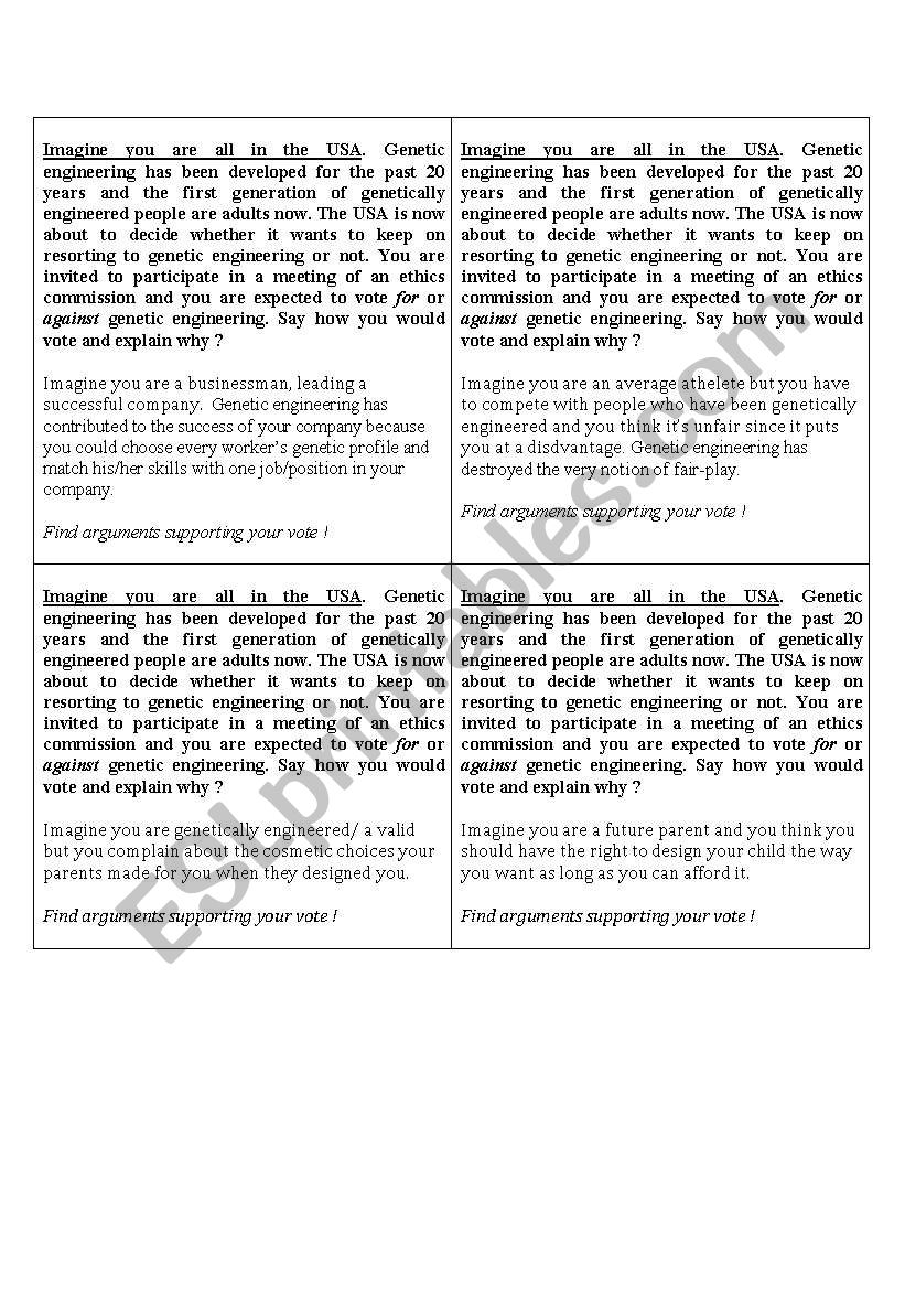 Role play cards on genetic engineering- III