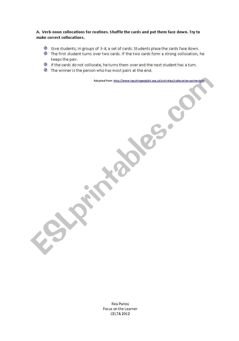 Collocations Daily Routines worksheet