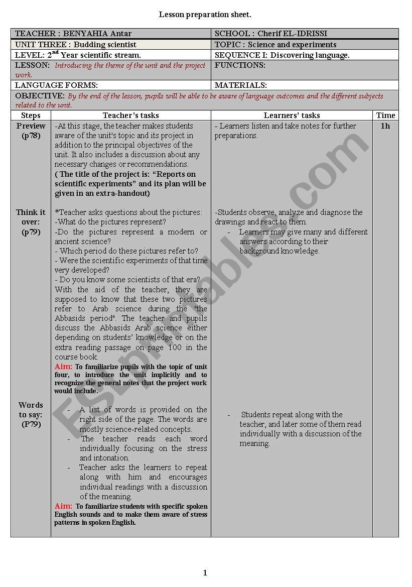 science and experiments worksheet