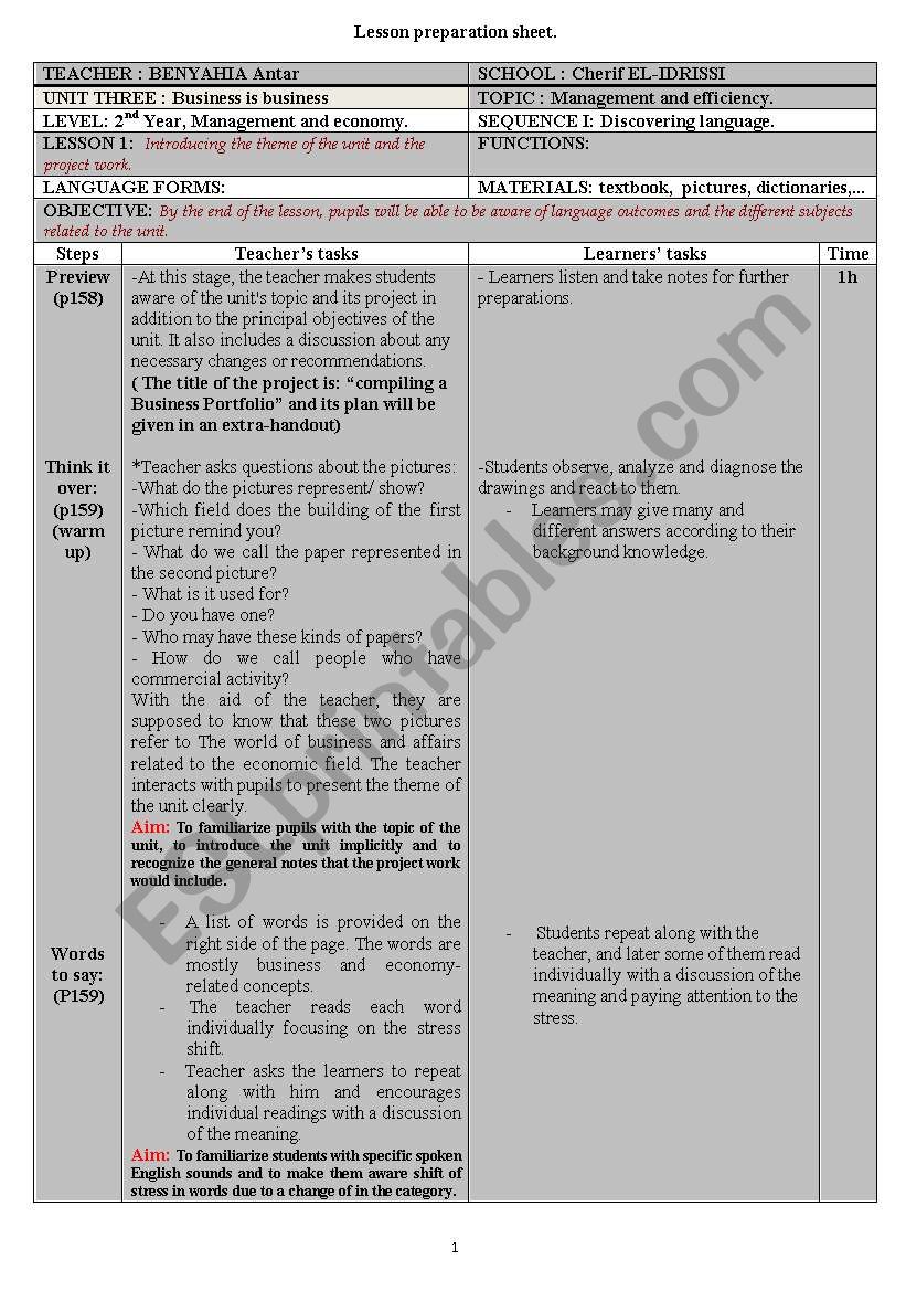 business and business worksheet