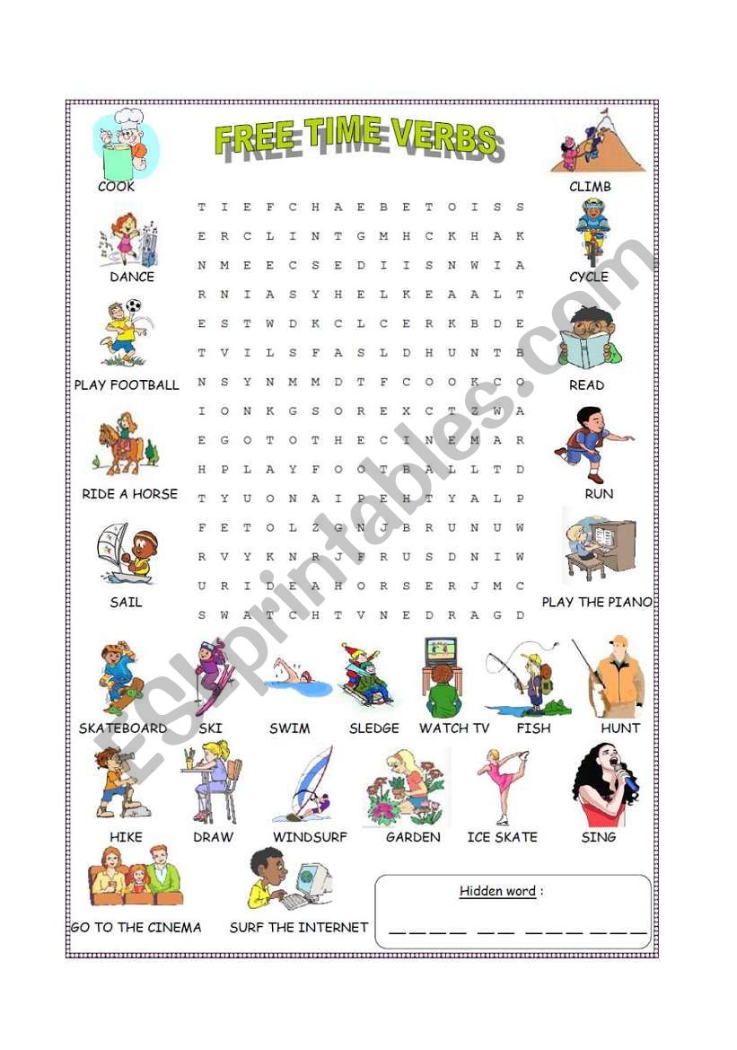 Free time verbs worksheet