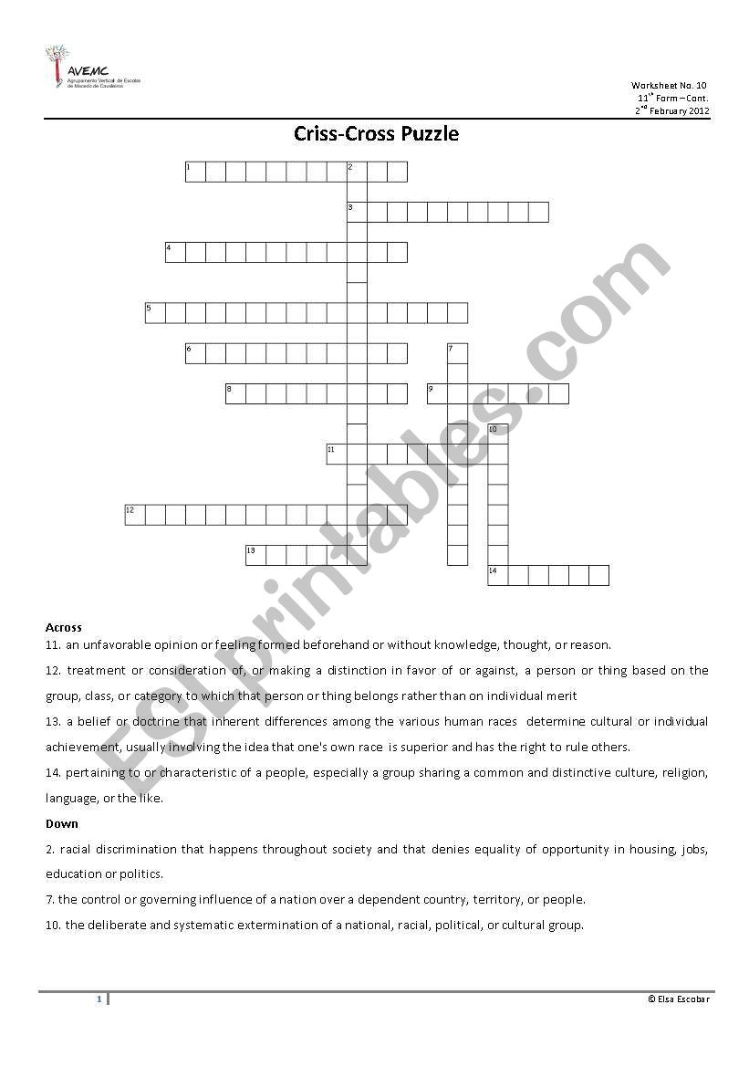 Vocabulary Criss-Cross Puzzle B