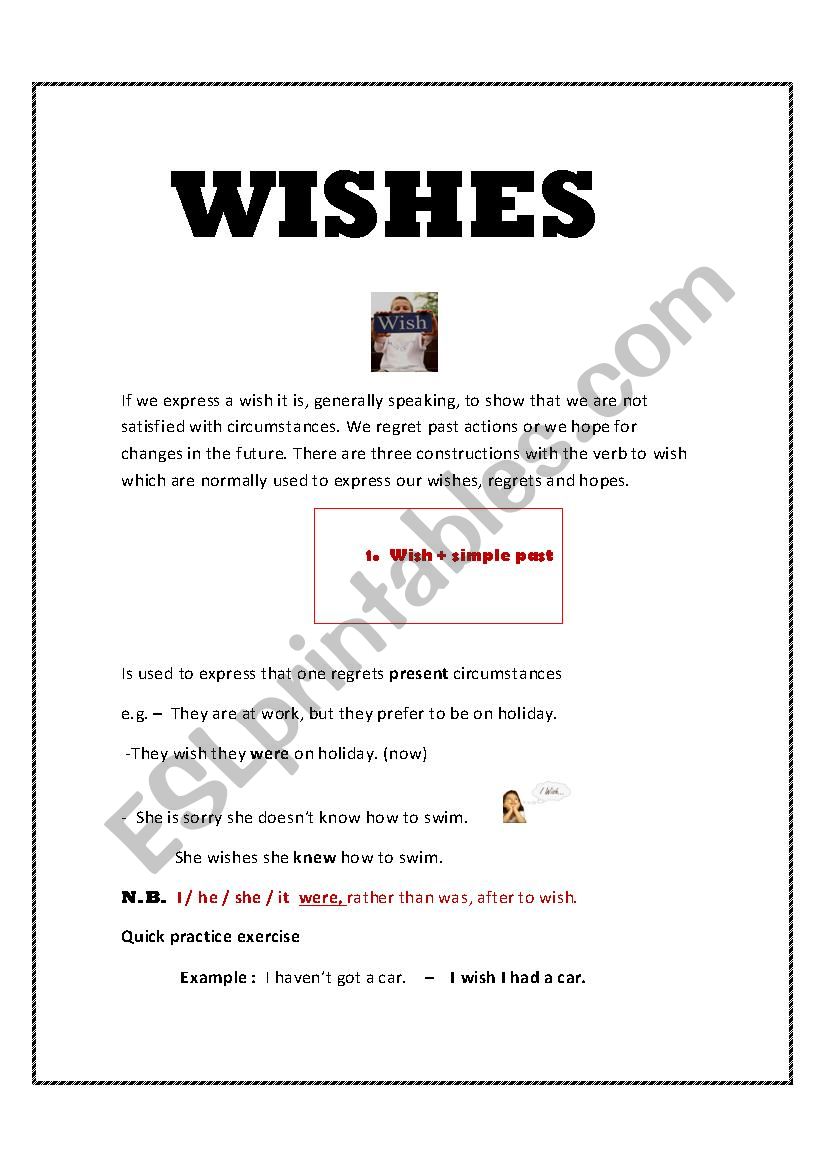 uses of wish worksheet