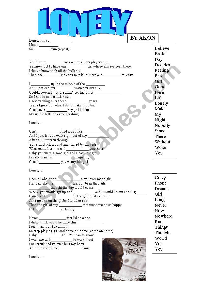 Akon Lonely worksheet