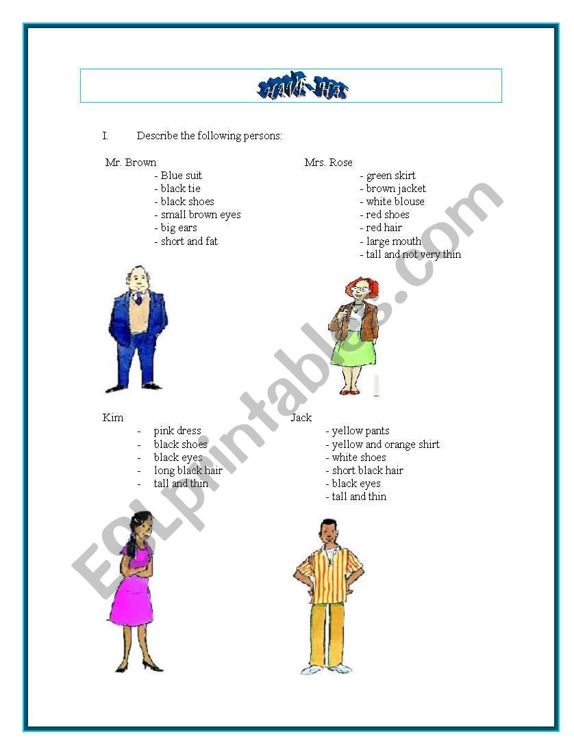 DESCRIPTION HAVE HAS worksheet