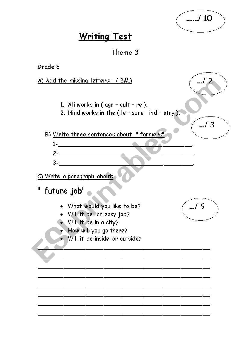 writing exam worksheet