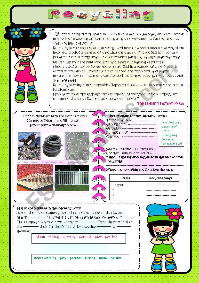 Recycling  worksheet