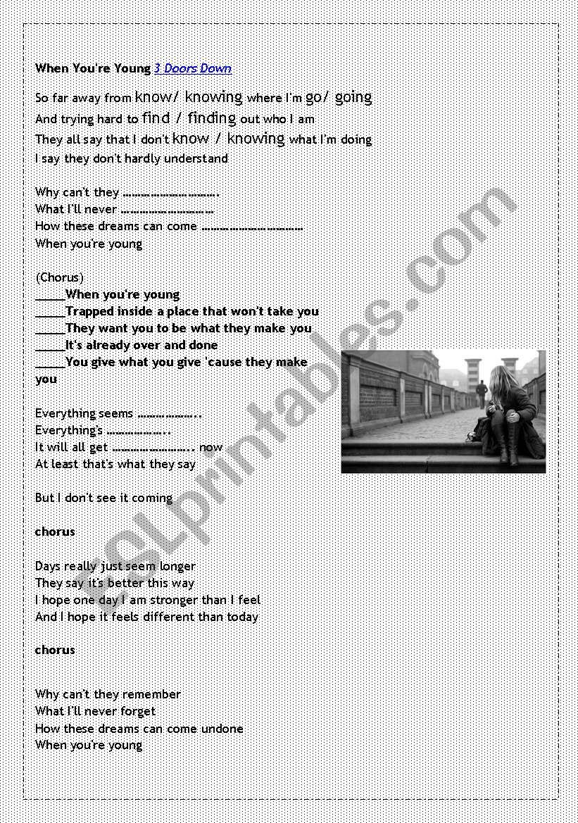 Song: When you are young worksheet
