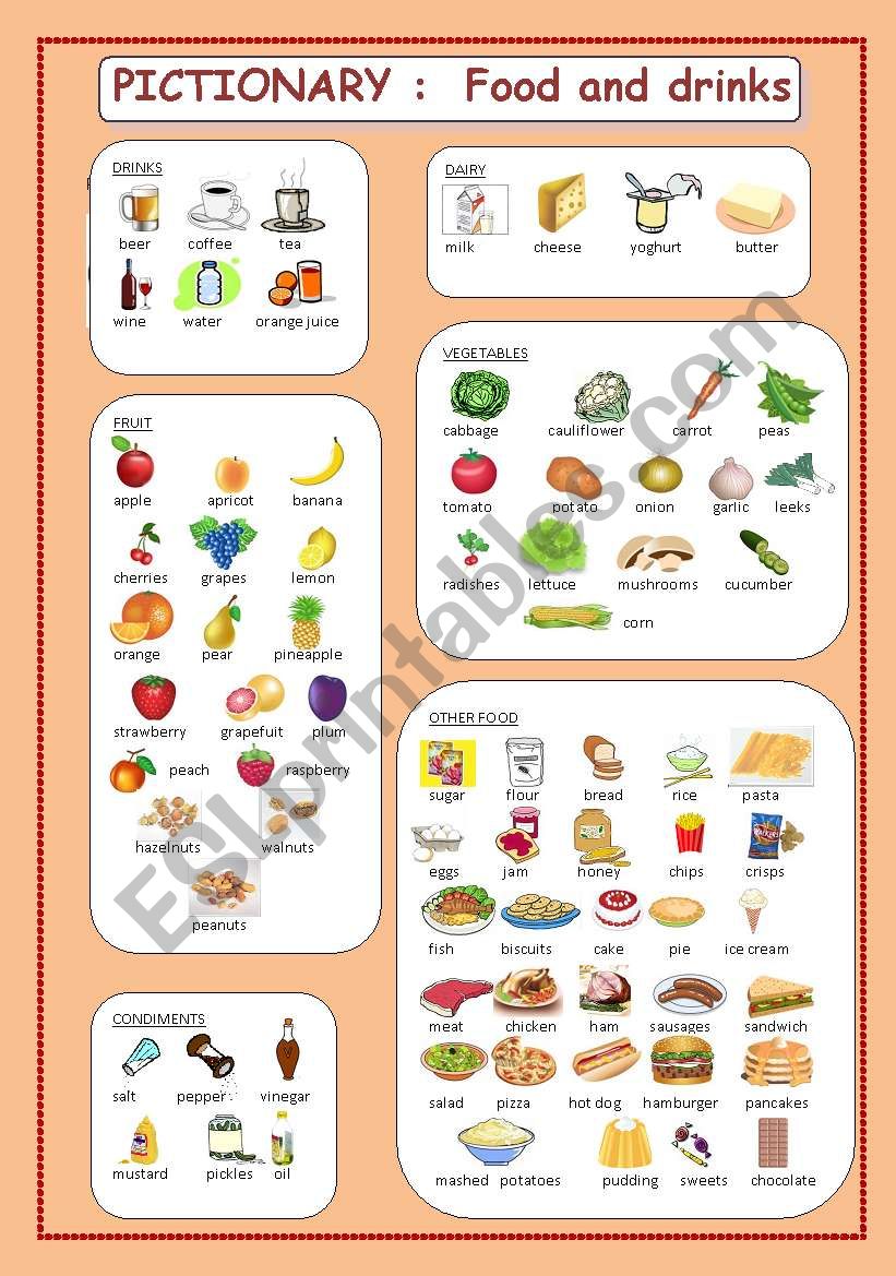 Pictionary : food and drinks worksheet