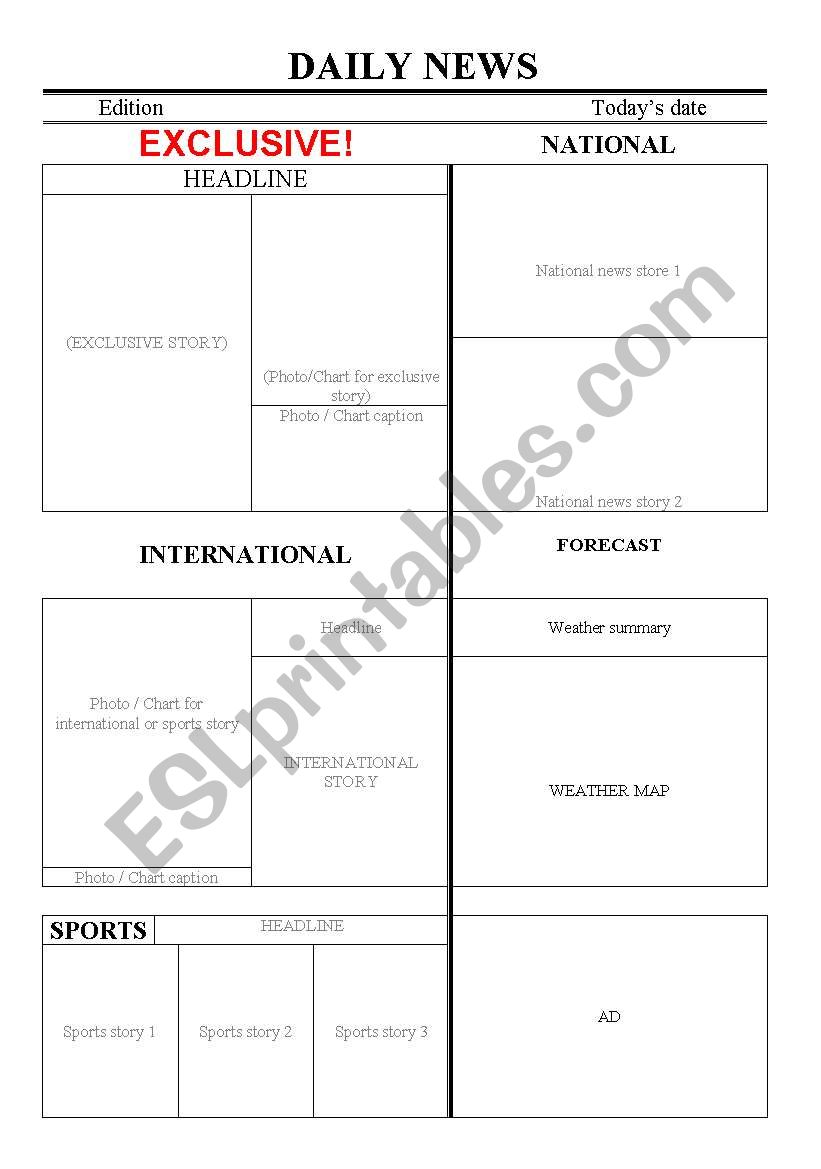 NEWSPAPER FRONT PAGE TEMPLATE worksheet