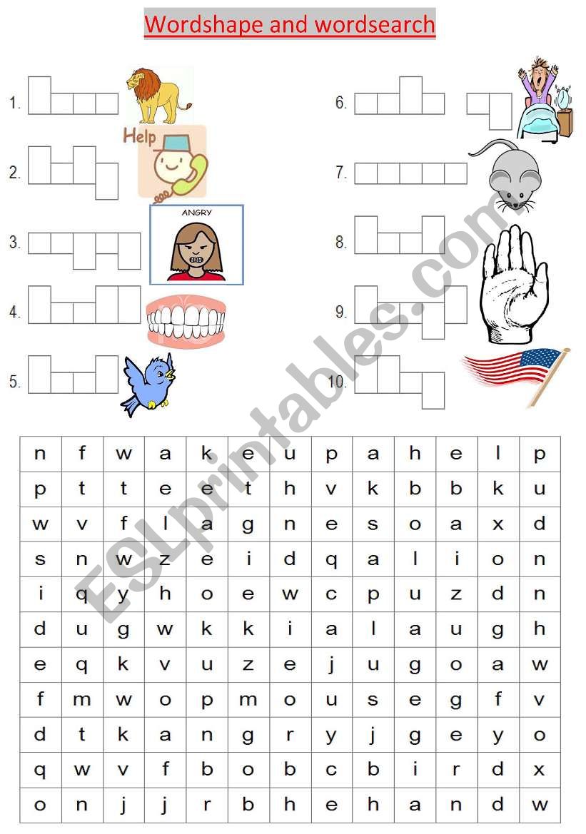 wordshape and wordsearch worksheet