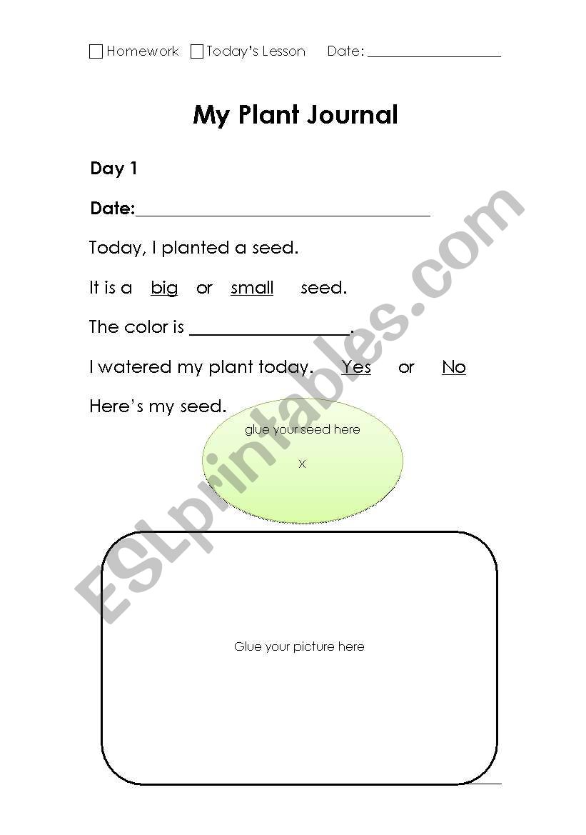 My plant journal worksheet