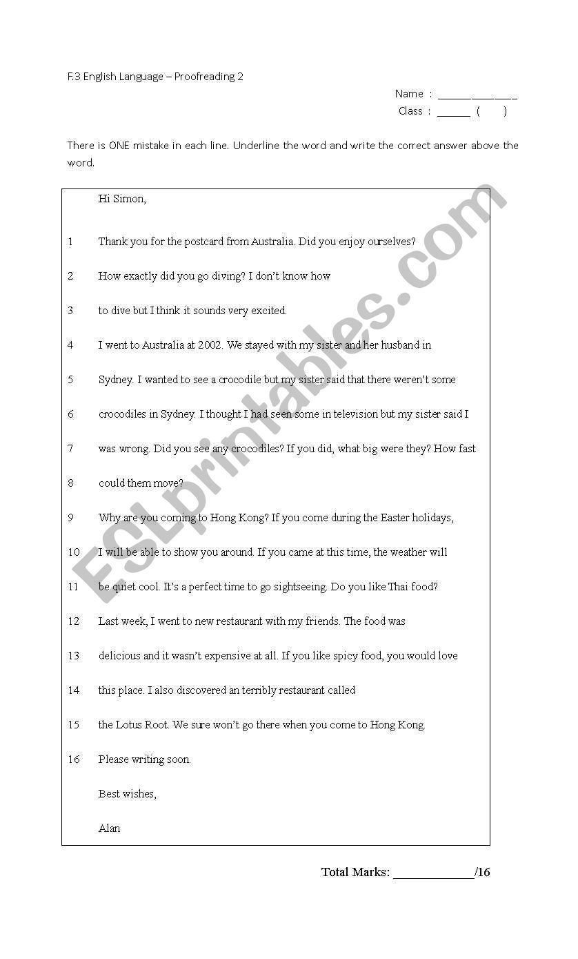 Proofreading exercise worksheet