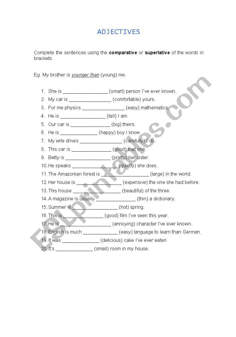 Adjectives worksheet