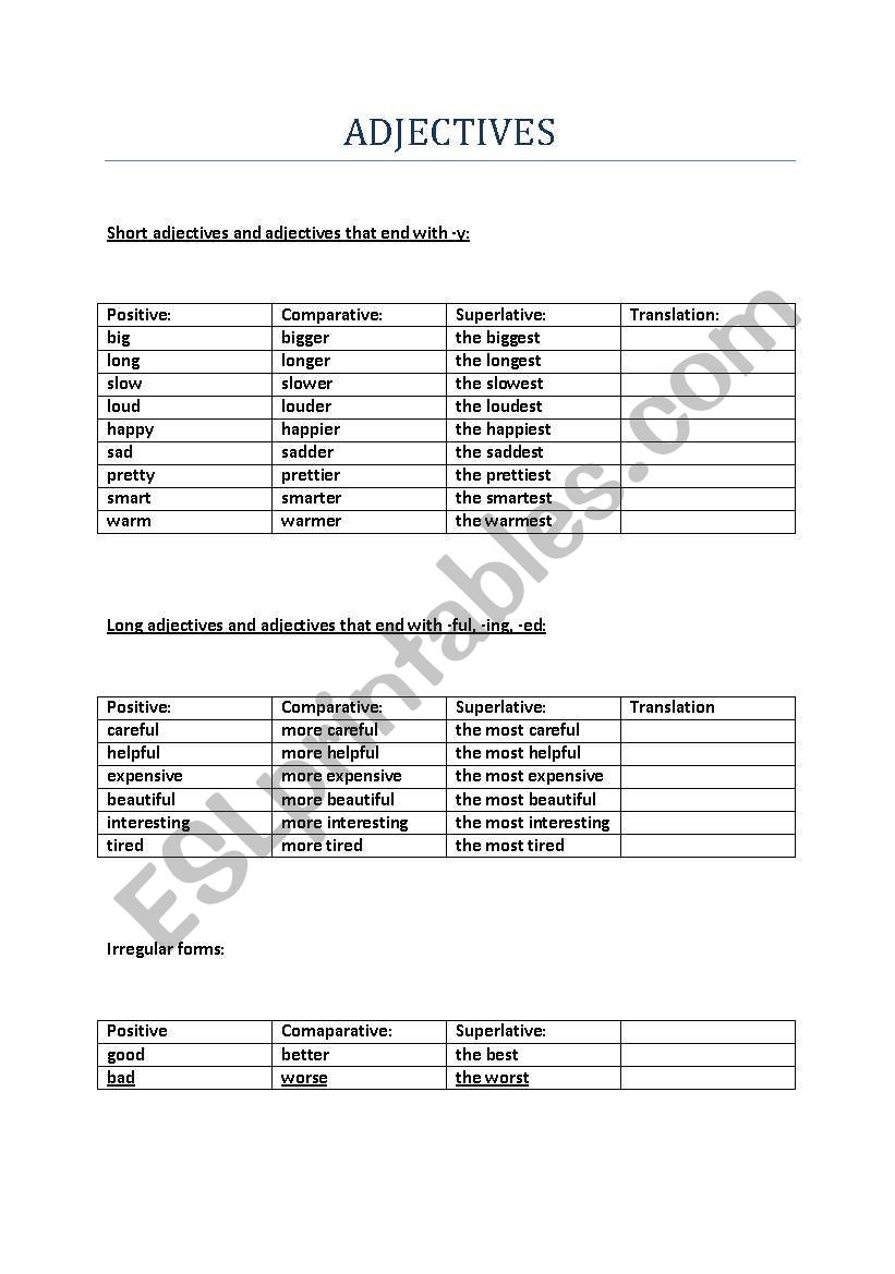 ADJECTIVES - COMPARISON PART 1