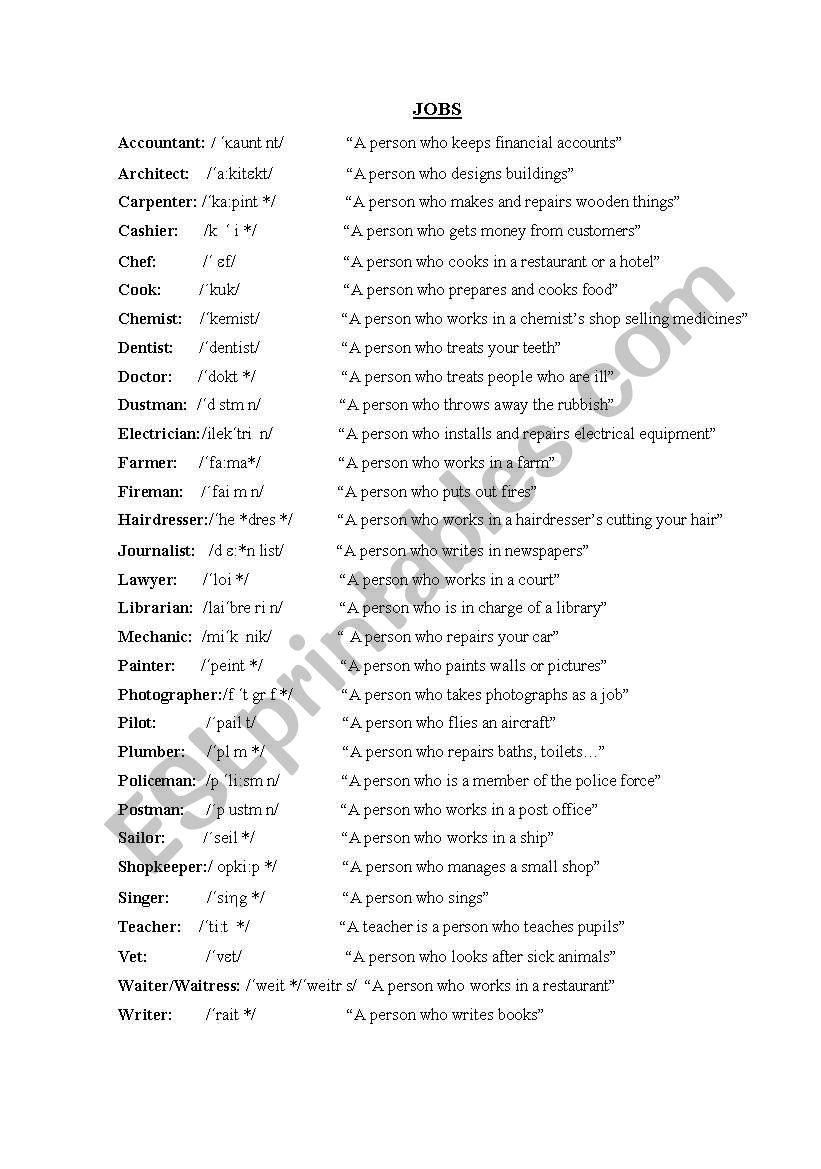 jobs worksheet