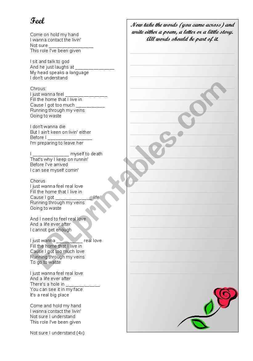 Song - Feel Robbie Williams worksheet