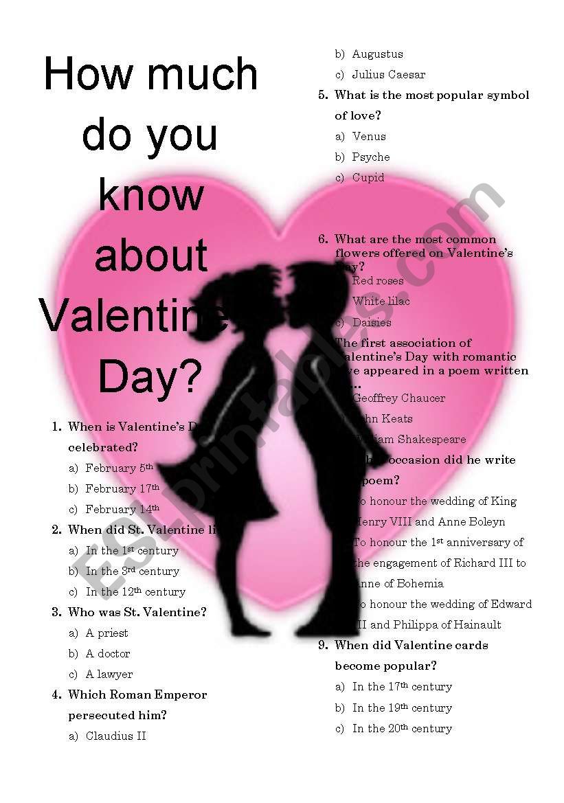 Valentines Day-quiz worksheet