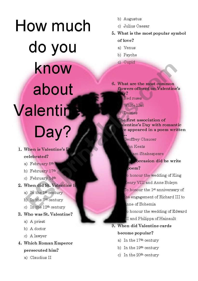 ValentineÂ´s Day-quiz worksheet