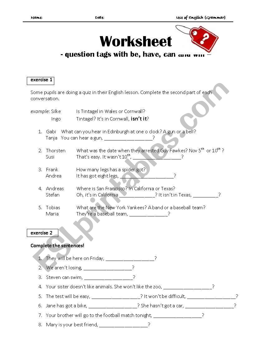 question tags with be, have, can and will 
