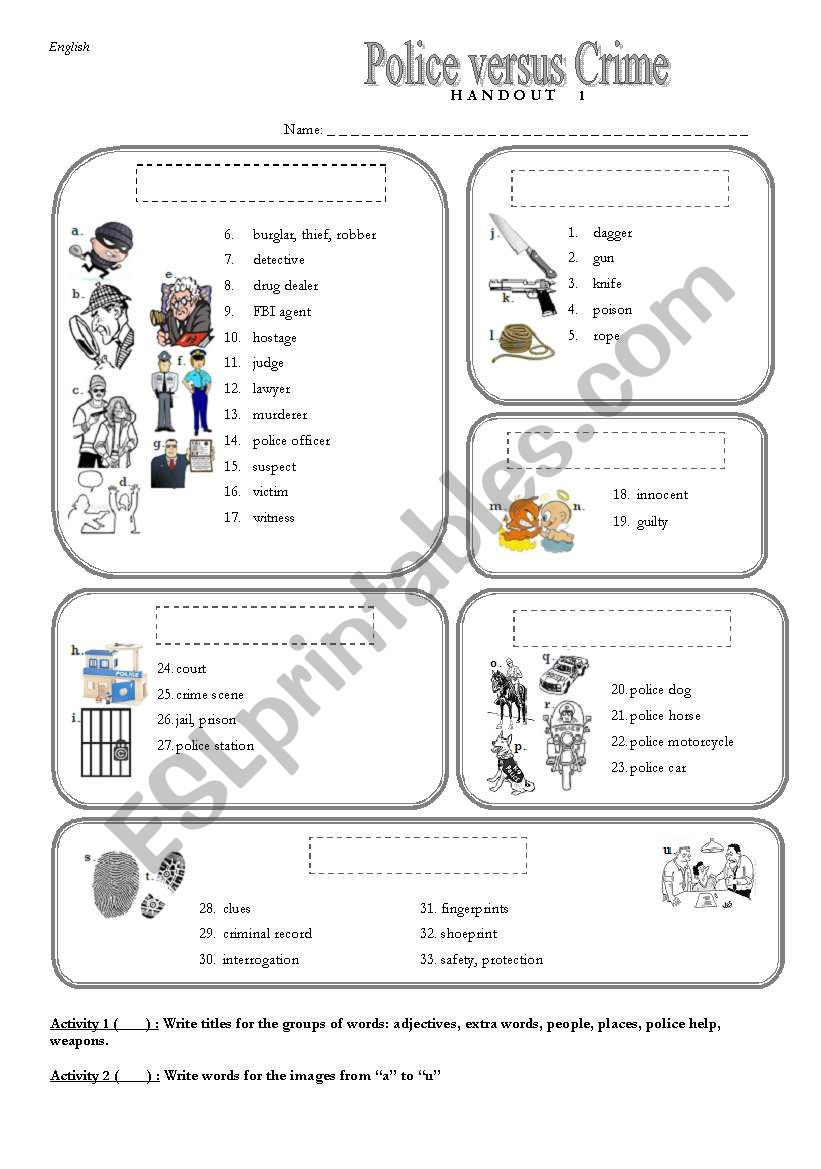 Police versus crime worksheet