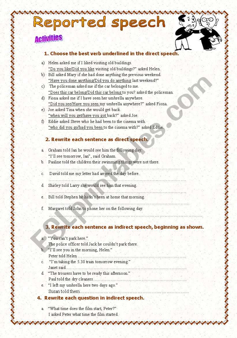 reported speech worksheet