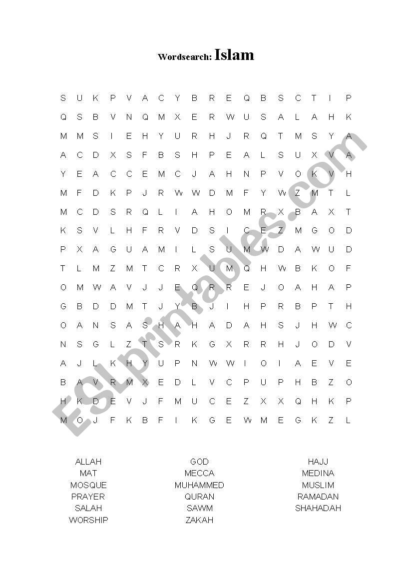 Islam _ wordsearch worksheet