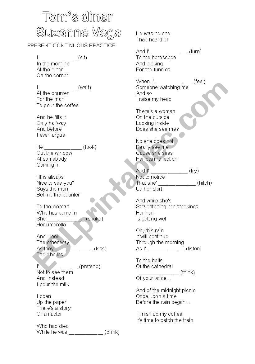 Toms diner by  Suzanne Vega worksheet