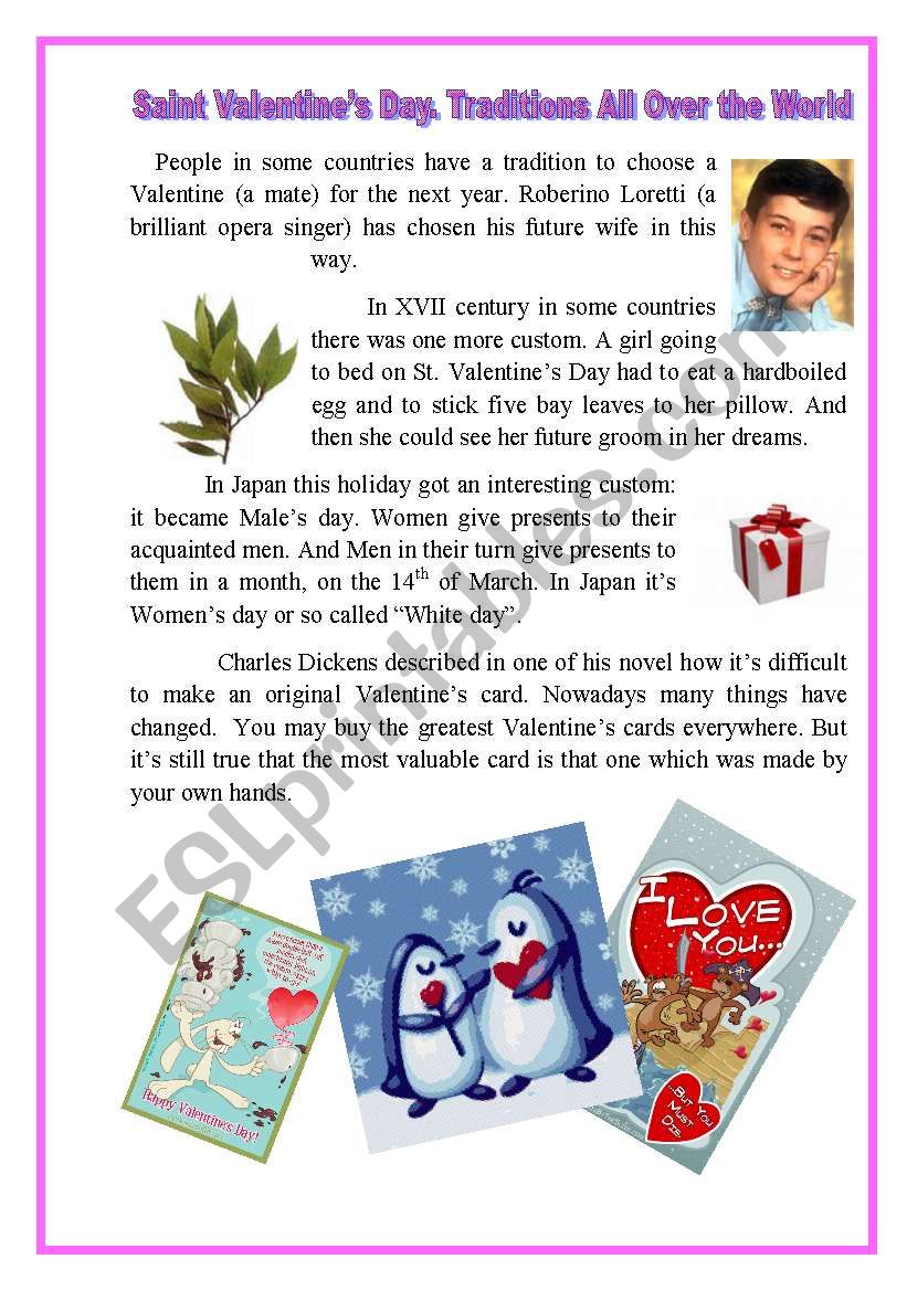 Saint  Valentins Day worksheet