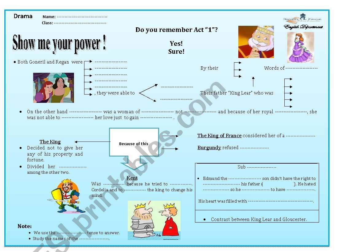 King Lear Summary chart worksheet