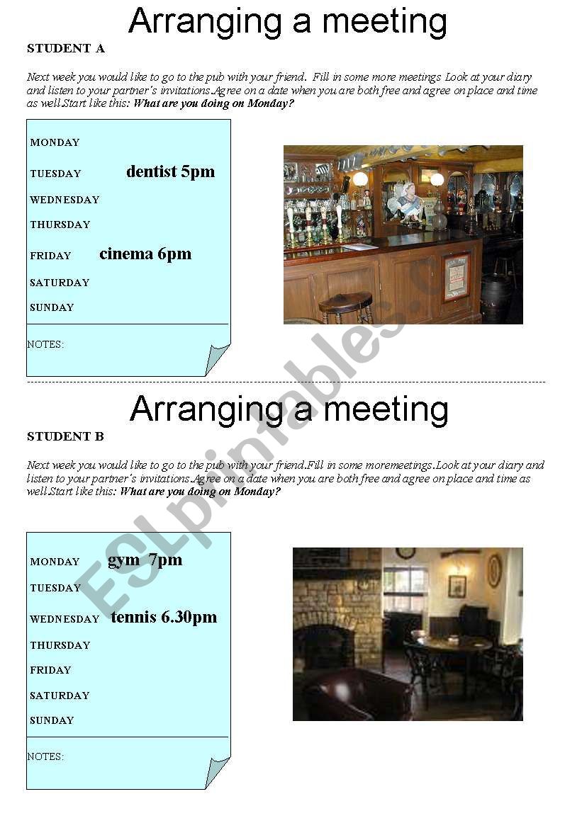 Arranging a meeting worksheet