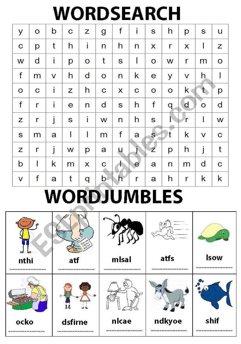 wordsearch and wordjumbles worksheet