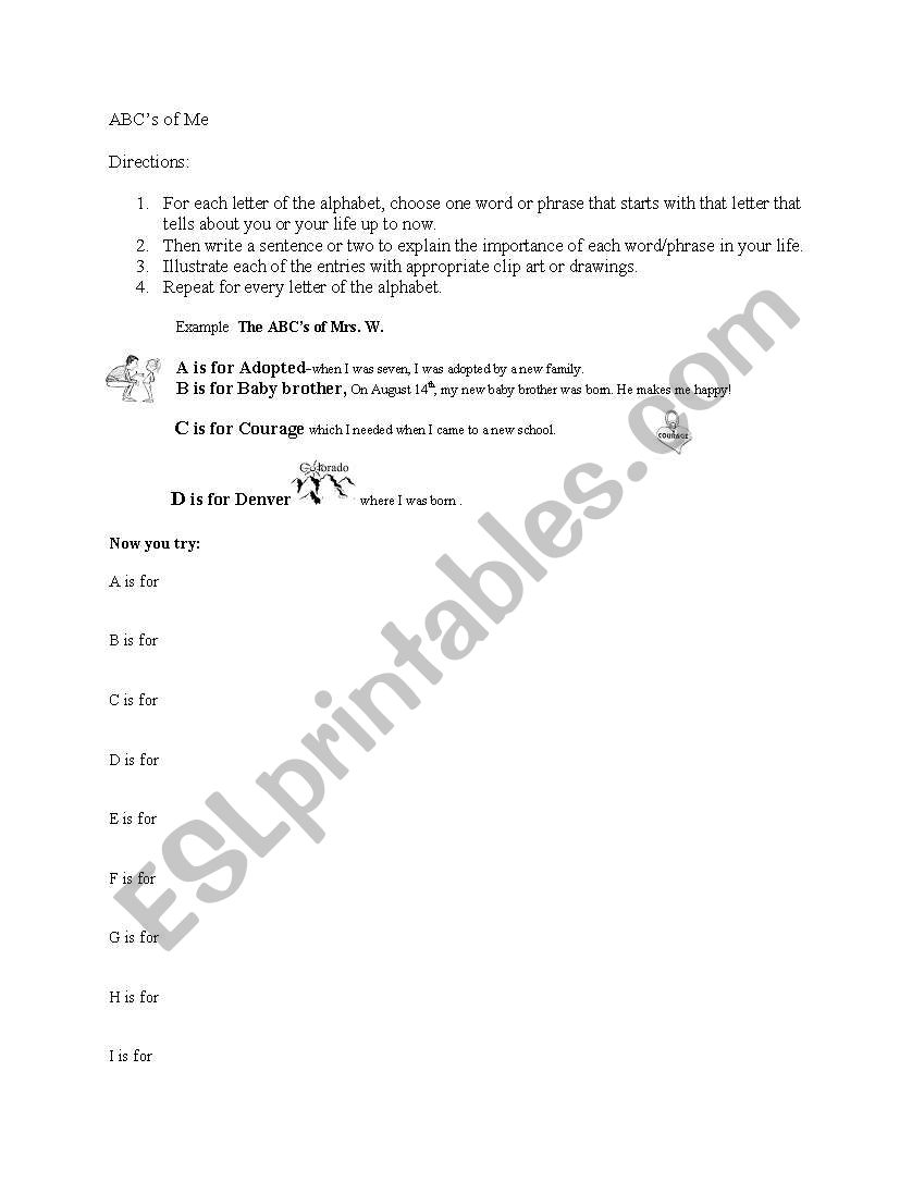 ABCs of ME worksheet