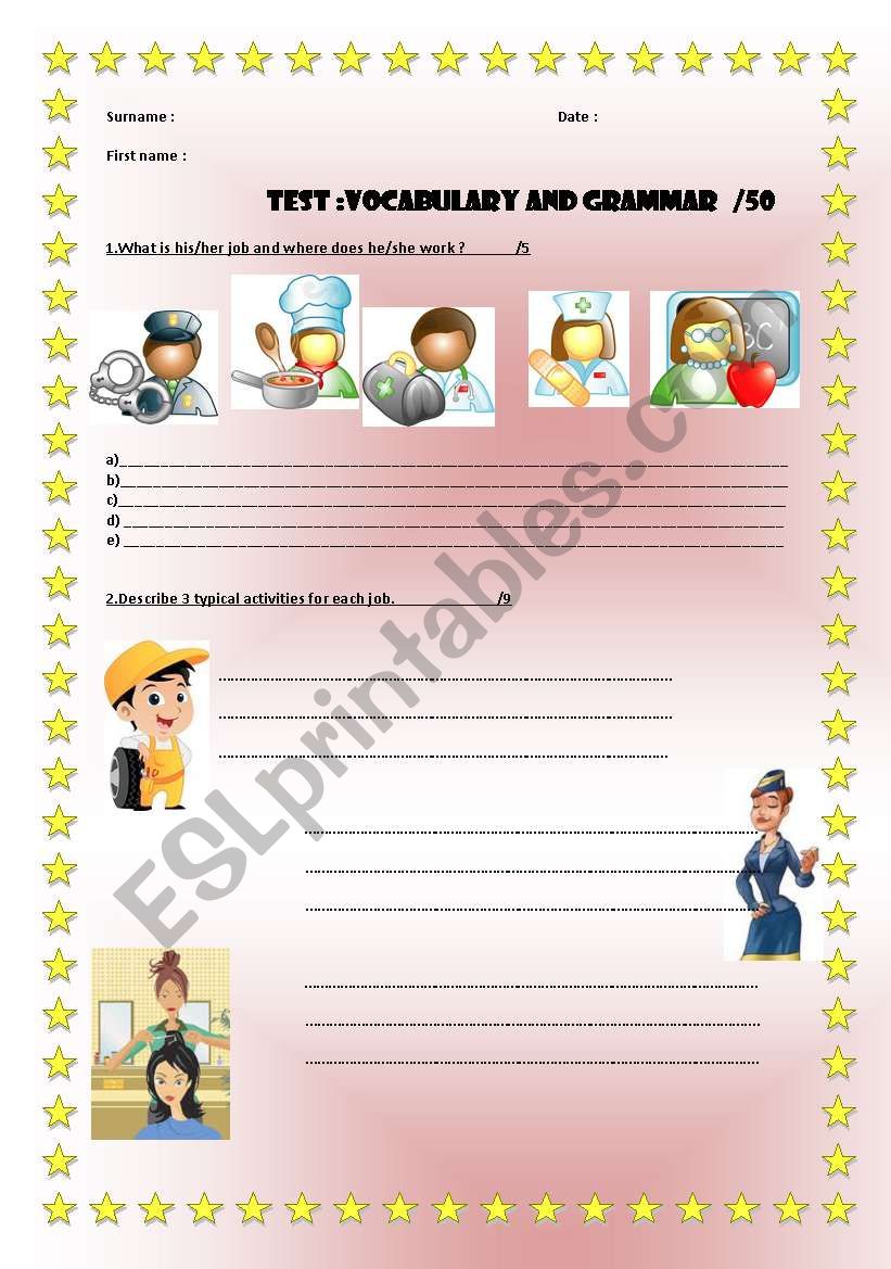 TEST about JOBS   SIMPLE PRESENT  ADVERBS  HOUSEWORK