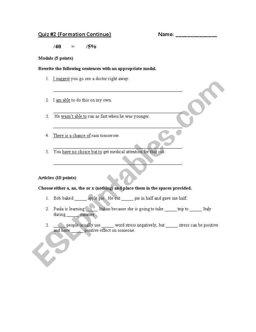 Quiz worksheet