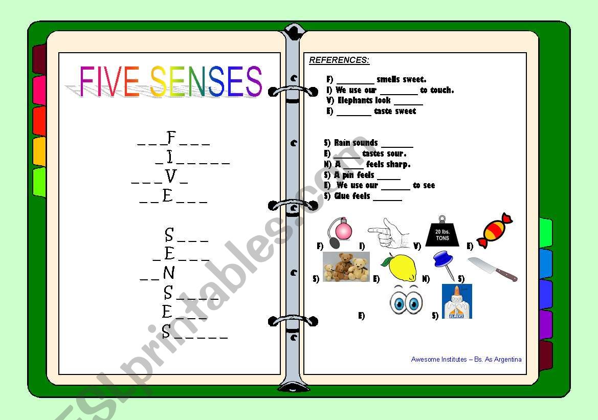 Five Senses Crossword worksheet