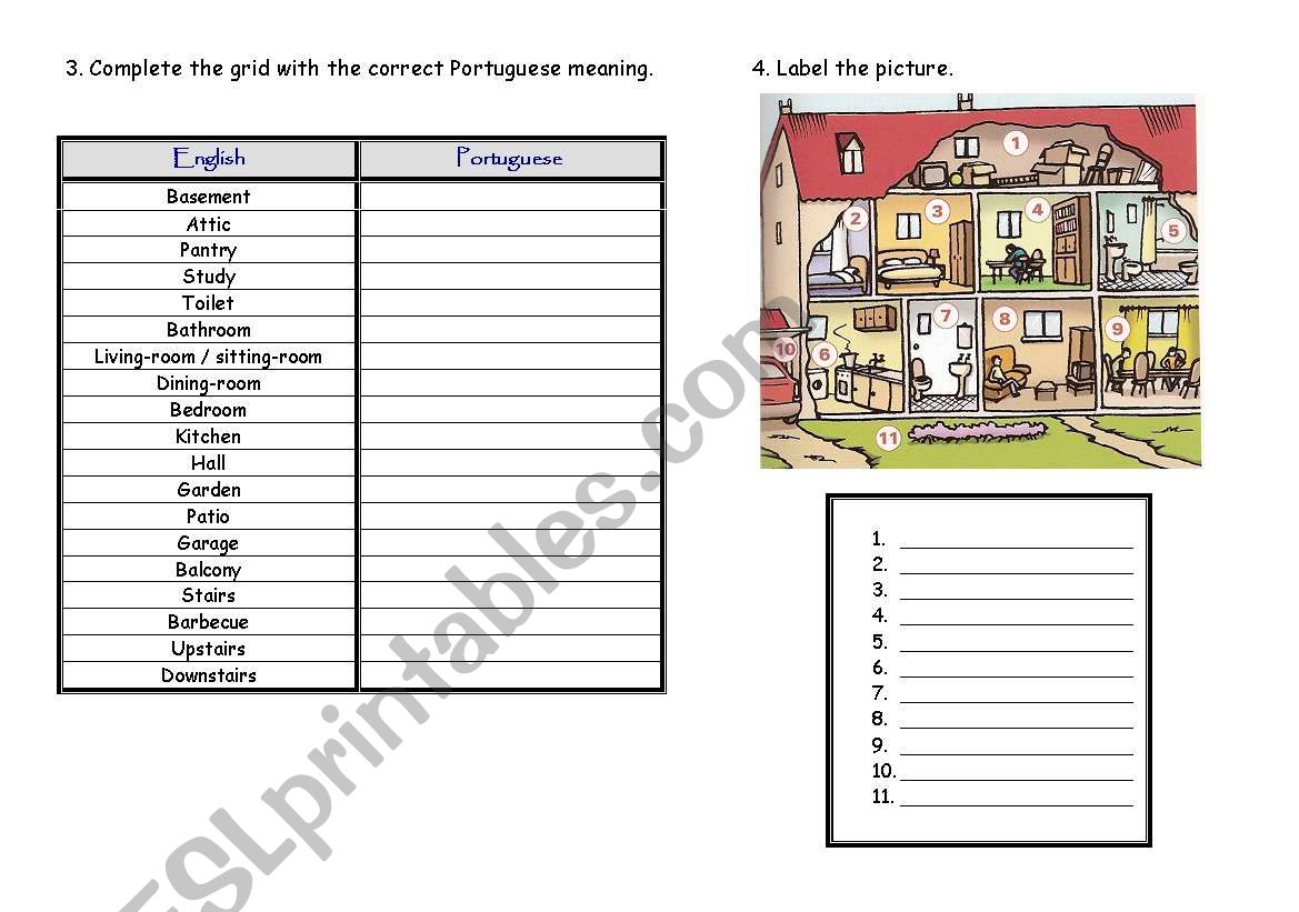 House vocabulary worksheet