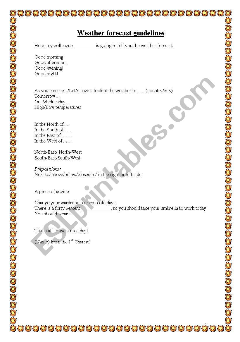 Weather forecast guidelines worksheet