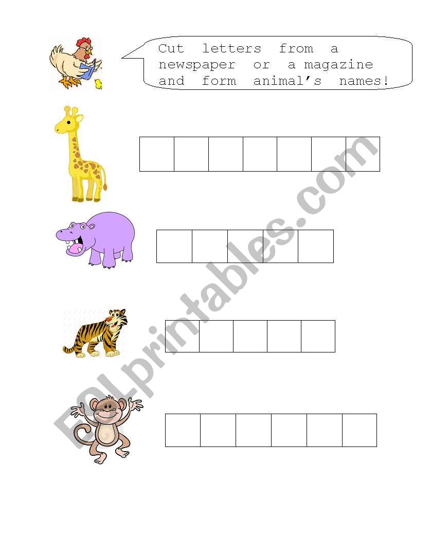 Animal Spelling worksheet