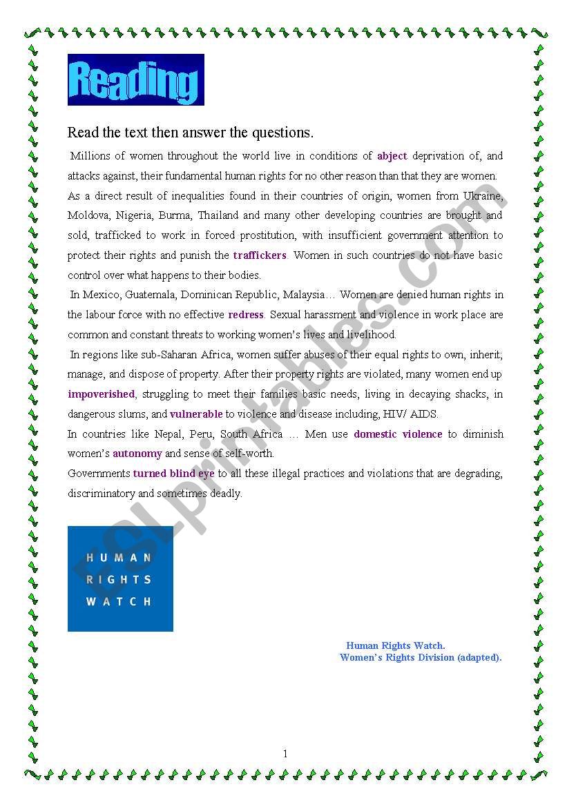 womenÂ´s rights violation worksheet