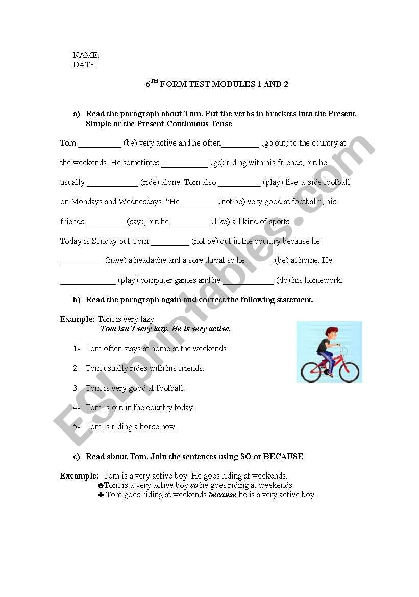 test on tenses worksheet