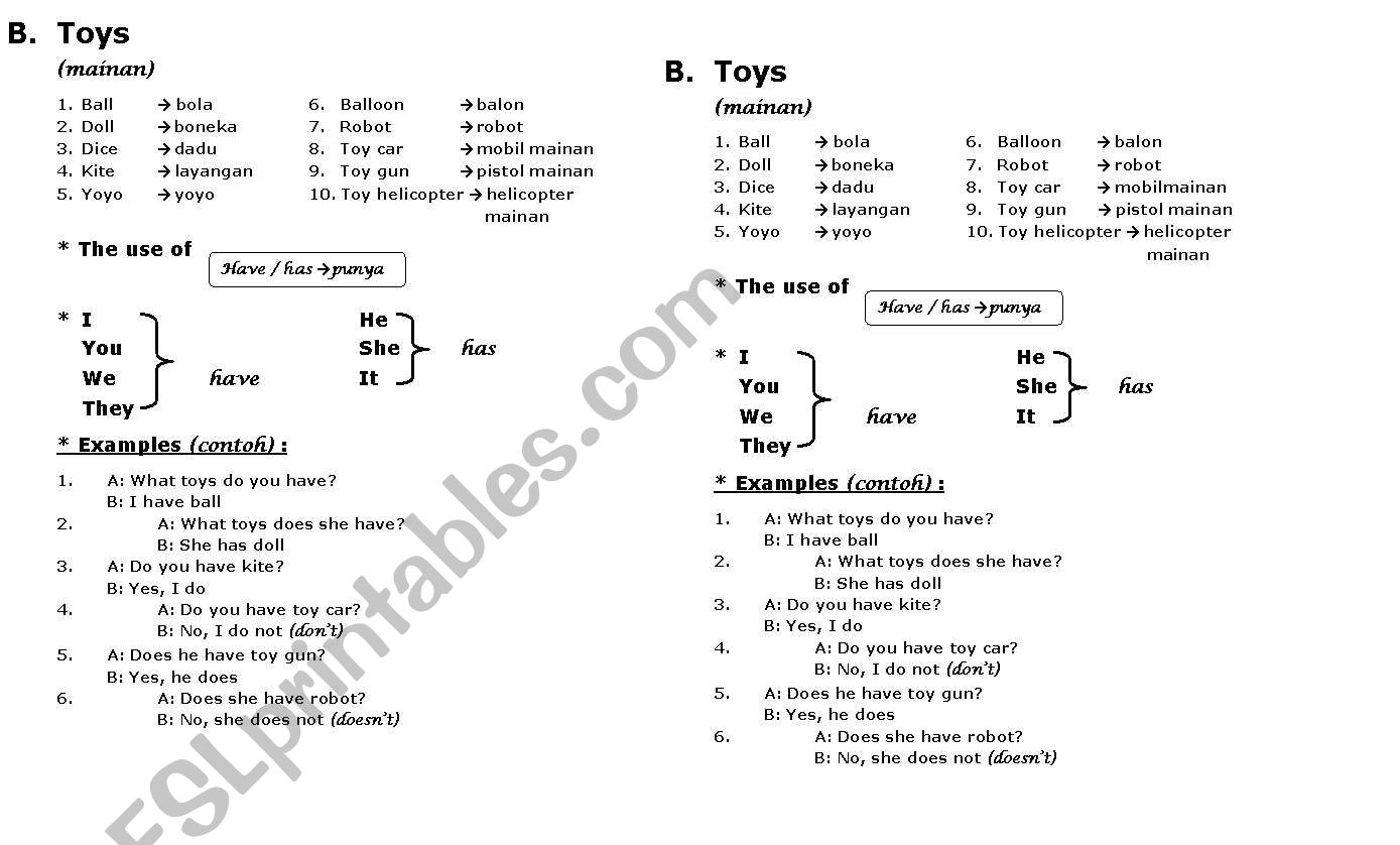 part of house worksheet